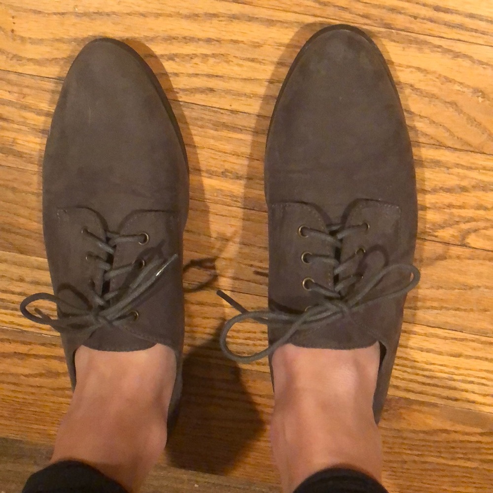 dark gray suede oxfords